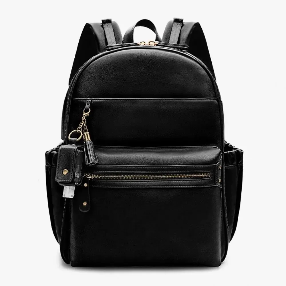miss fong Diaper Bag Backpack Leather Diaper Bag, Baby Diaper Bag (Black)